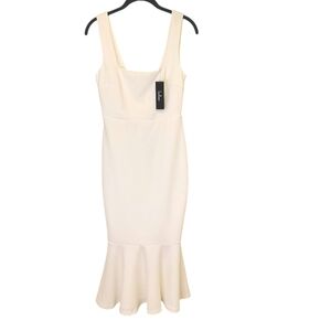 NWT Lulus Moment Maker White Fitted Bodycon Stretch Trumpet Midi Dress Sz Small